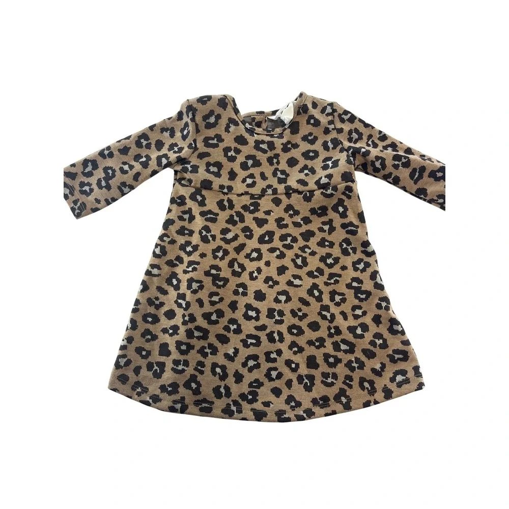 Cotton On Baby‎ Girls Leopard Print Long Sleeve Dress Tan Black 12-18 Months